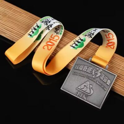 Custom Triathlon Medal with Running, Swimming & Cycling Icons