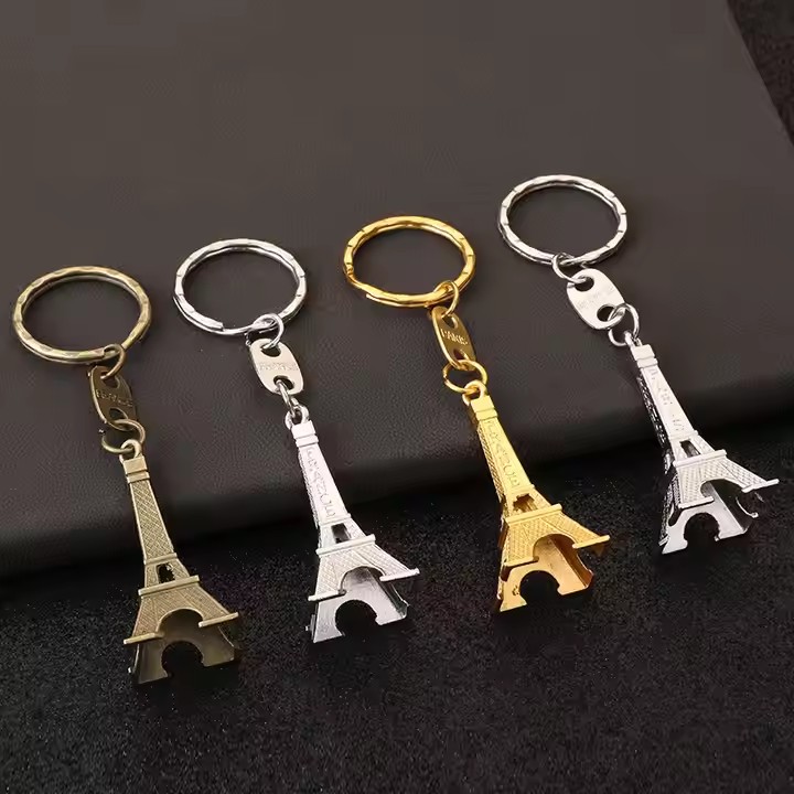 Custom 3D Paris Eiffel Tower Metal Keychain for Souvenir Gifts