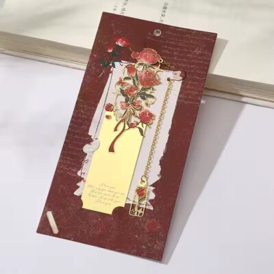 Vintage rose hollow-cut metal bookmark with elegant floral design