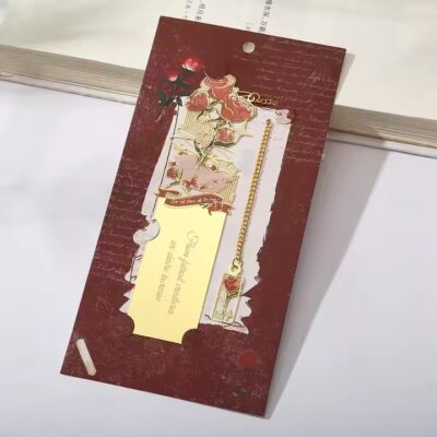 Vintage rose hollow-cut metal bookmark with elegant floral design