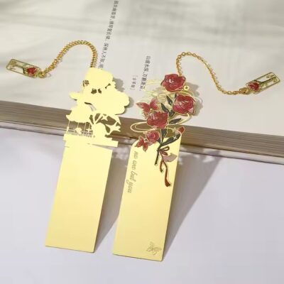 Vintage rose hollow-cut metal bookmark with elegant floral design