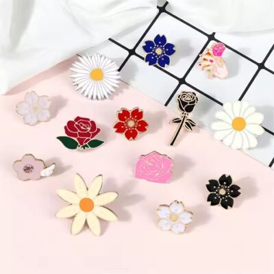 Elegant rose enamel metal pin with beautiful woman design