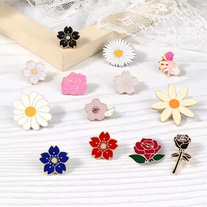 Elegant rose enamel metal pin with beautiful woman design