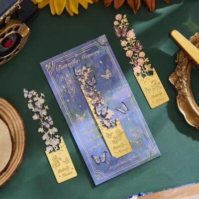 Vintage butterfly floral metal bookmark with intricate design and antique finish