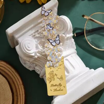 Vintage butterfly floral metal bookmark with intricate design and antique finish