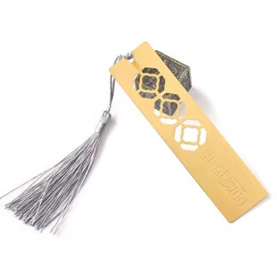 Student metal bookmark with colorful tassel and custom design