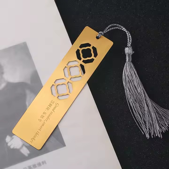 Student metal bookmark with colorful tassel and custom design