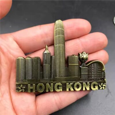Metal fridge magnet with classic old town architectural design for travel souvenir