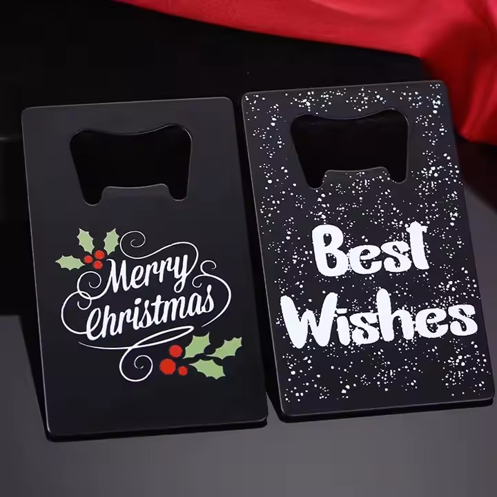 Custom credit card-shaped metal bottle opener with logo