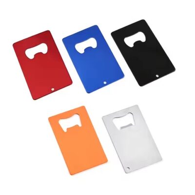 Custom credit card-shaped metal bottle opener with logo