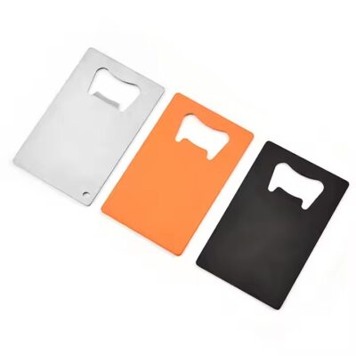 Custom credit card-shaped metal bottle opener with logo