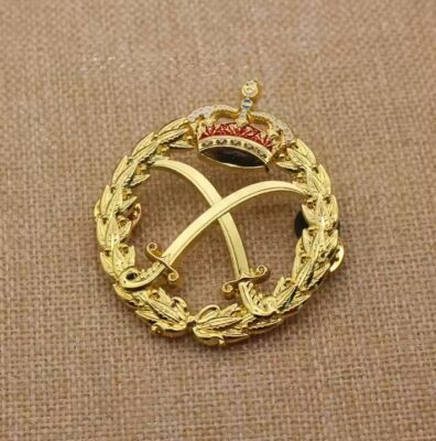 3D embossed custom enamel metal badge with gold finish