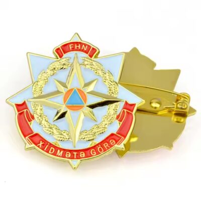 3D embossed custom enamel metal badge with gold finish