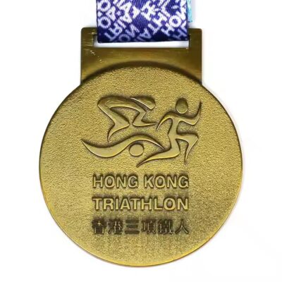 3D Gold Marathon Medal with Embossed Running Design