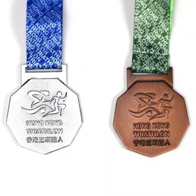 3D Gold Marathon Medal with Embossed Running Design