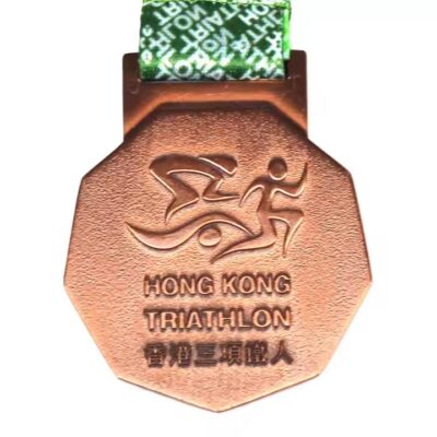 3D Gold Marathon Medal with Embossed Running Design