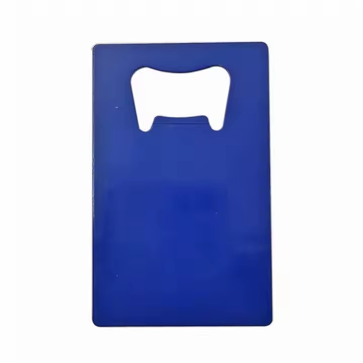 Portable credit card-style metal bottle opener for custom branding
