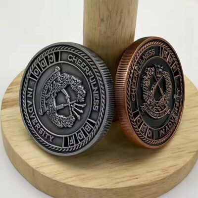 Embossed custom logo challenge coin with detailed 3D finish