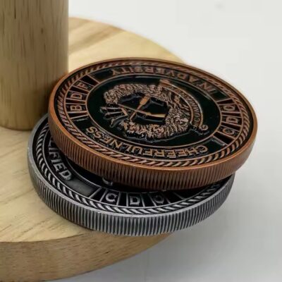 Embossed custom logo challenge coin with detailed 3D finish