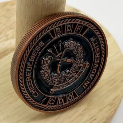 Embossed custom logo challenge coin with detailed 3D finish