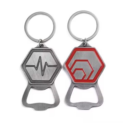 Minimalist bar-style metal bottle opener with custom branding