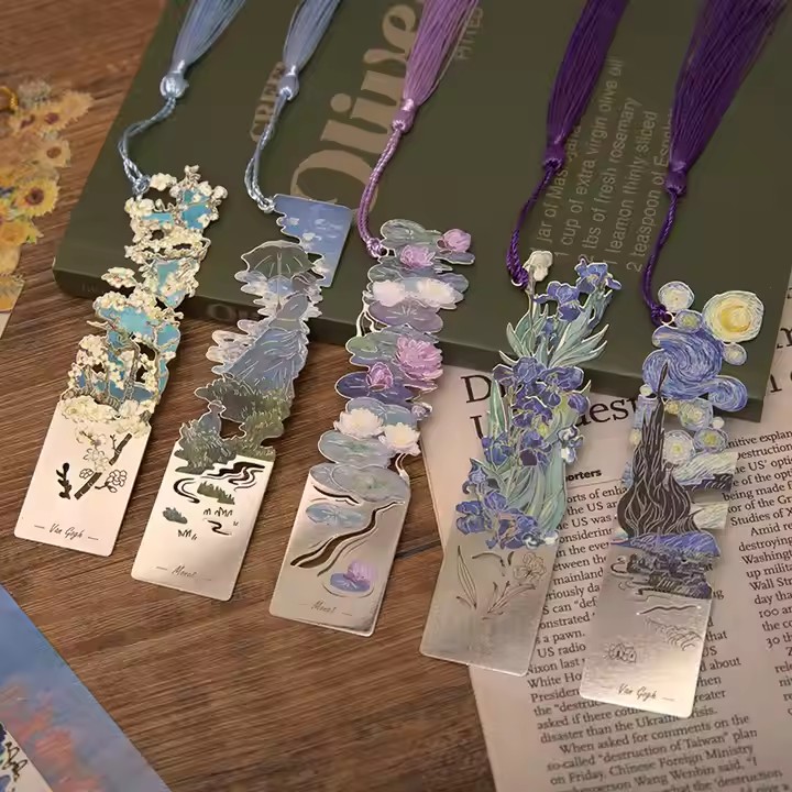 Oil painting style vintage metal bookmark with antique design