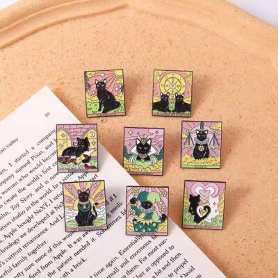 Cute black cat cartoon enamel metal pin