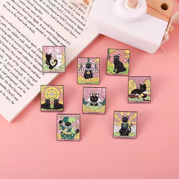 Cute black cat cartoon enamel metal pin