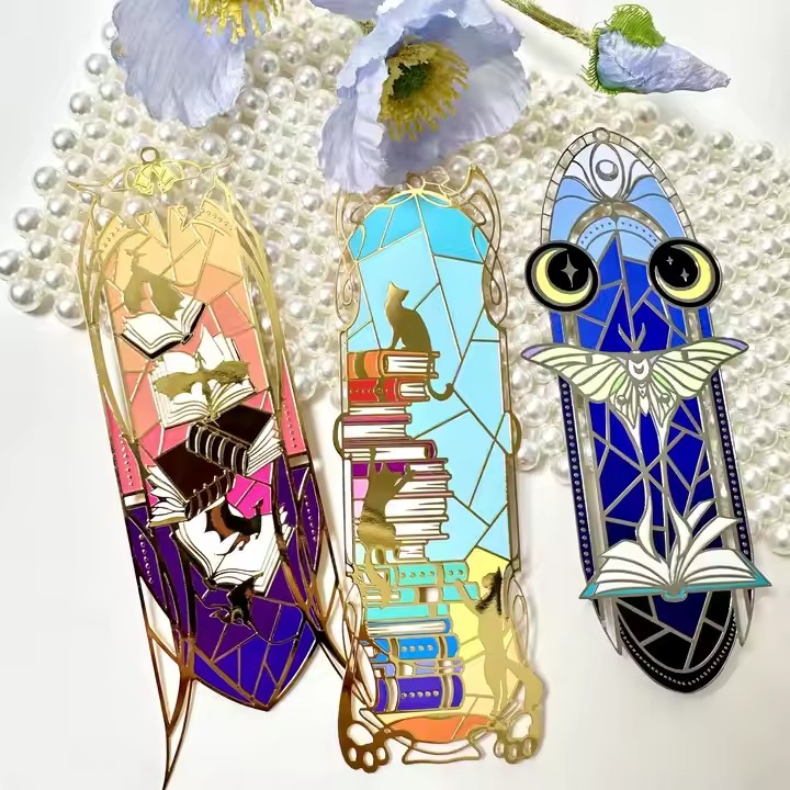Soft enamel colorful metal bookmark with custom shape and vibrant colors