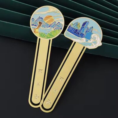 Scenic souvenir custom metal bookmark with colorful landscape design