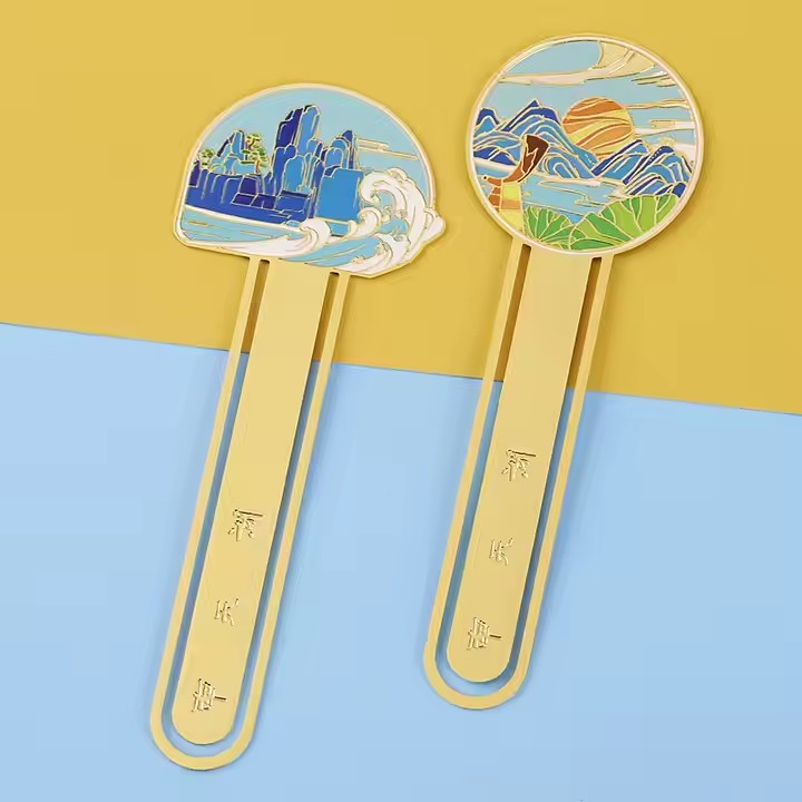 Scenic souvenir custom metal bookmark with colorful landscape design