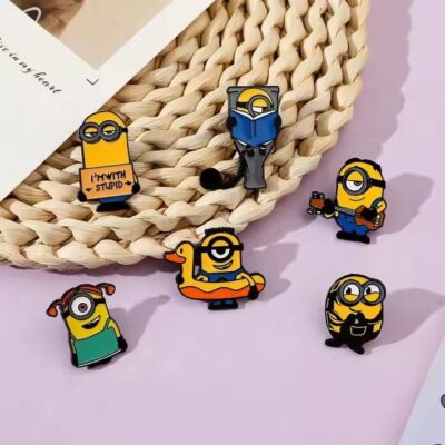 Cute cartoon metal lapel pin with colorful enamel design