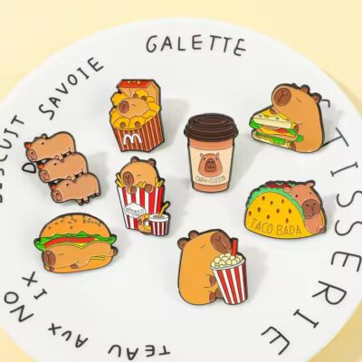 Cute cartoon metal lapel pin with colorful enamel design