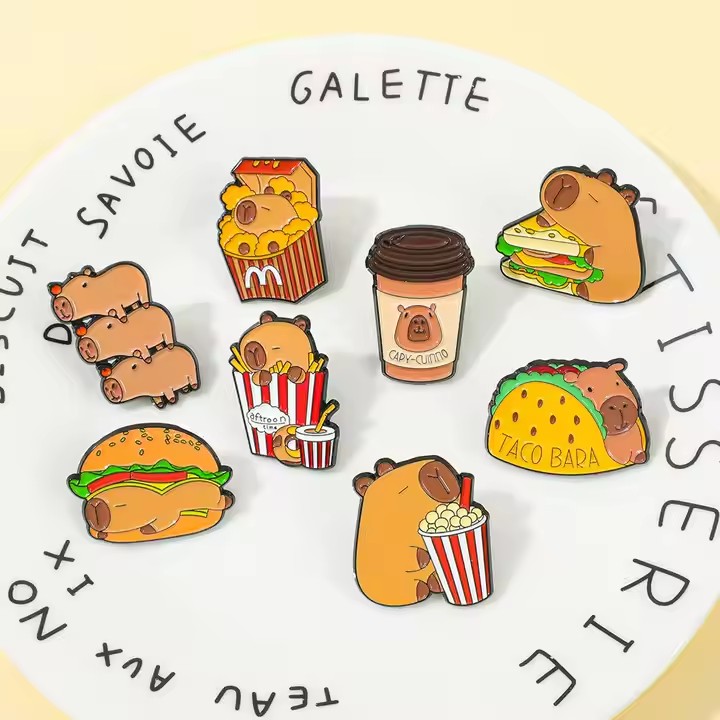 Cute cartoon metal lapel pin with colorful enamel design