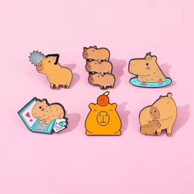Cute cartoon metal lapel pin with colorful enamel design