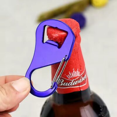 Custom carabiner bottle opener with metal finish