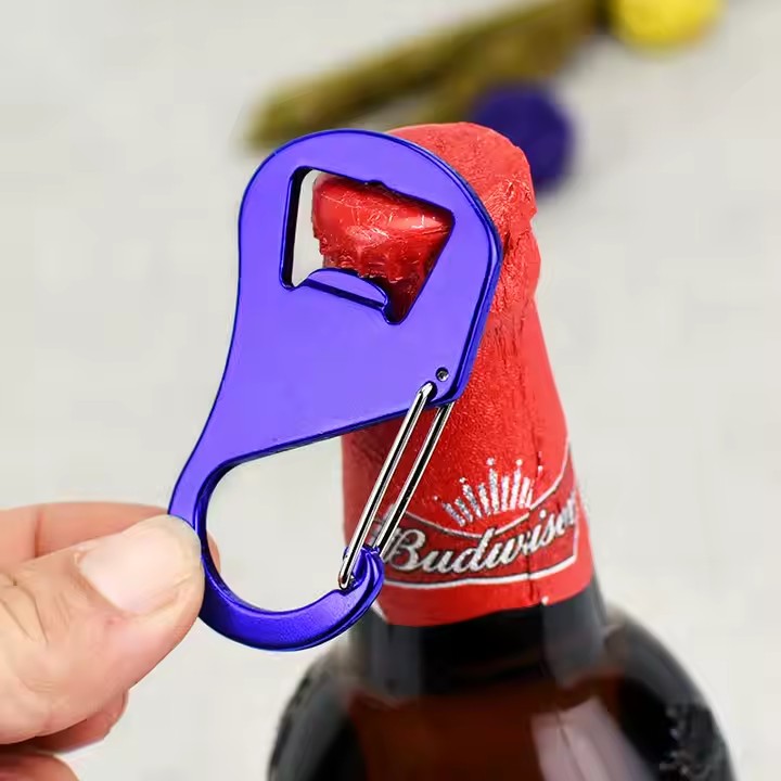 Custom carabiner bottle opener with metal finish