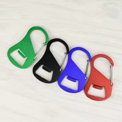 Custom carabiner bottle opener with metal finish