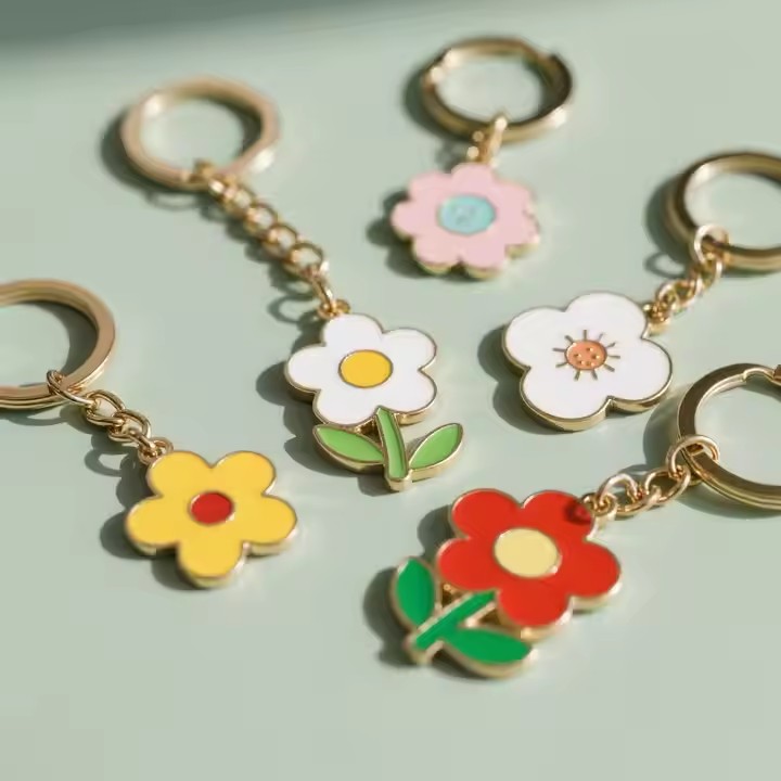 Custom Floral Stainless Steel Keychain for Gifts