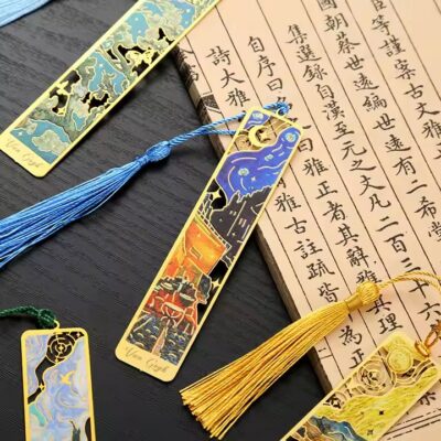 Hollow-out vintage metal bookmark with intricate classical design