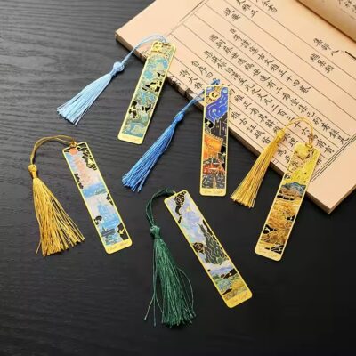 Hollow-out vintage metal bookmark with intricate classical design