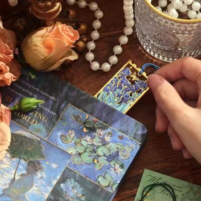 Oil painting style floral metal bookmark with artistic flower design