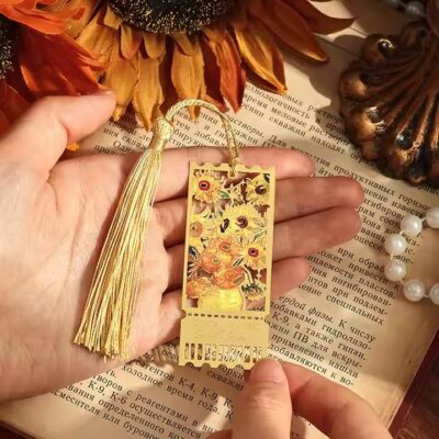Oil painting style floral metal bookmark with artistic flower design