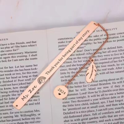 Stainless steel metal bookmark with inspirational quotes and custom engraving