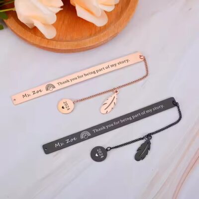 Stainless steel metal bookmark with inspirational quotes and custom engraving