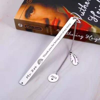 Stainless steel metal bookmark with inspirational quotes and custom engraving