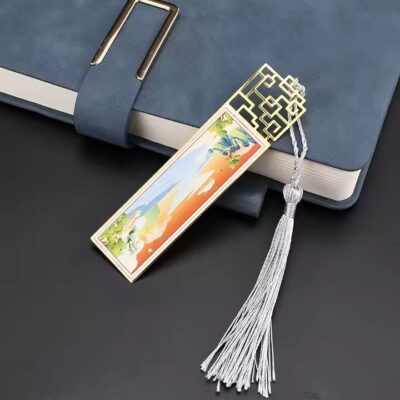 Shiny unique metal bookmark with elegant decorative finish

