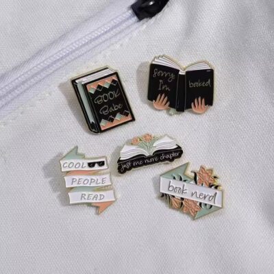 Cute enamel metal pin for book lovers with custom design