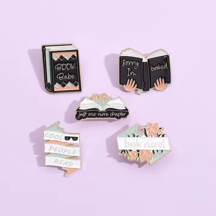 Cute enamel metal pin for book lovers with custom design