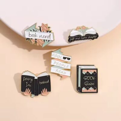 Cute enamel metal pin for book lovers with custom design